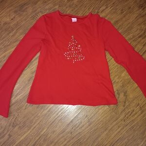 Copper Key Red Long Sleeve Tee with Christmas Tree Design